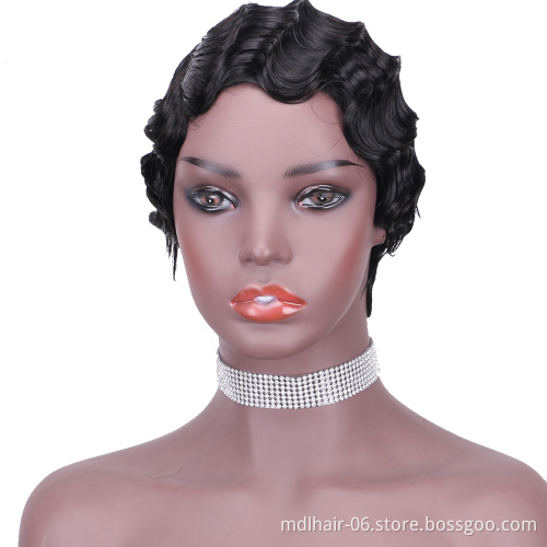 Wholesale Short Pixie Cut Wig Brazilian Remy Full Machine Made Short Human Hair Wigs For Woman Short Finger Wave Wigs